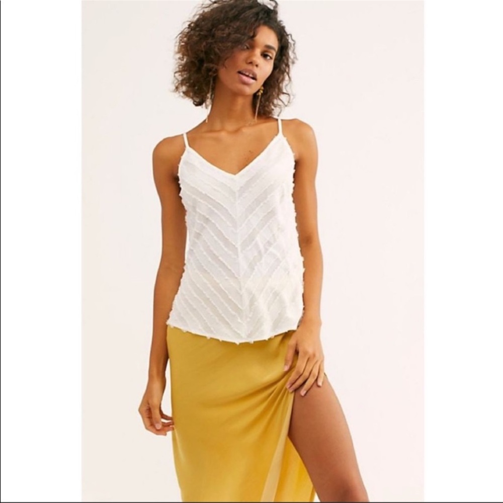 Intimately Free People White frayed geometric v neck blouse tank XS Fade Away